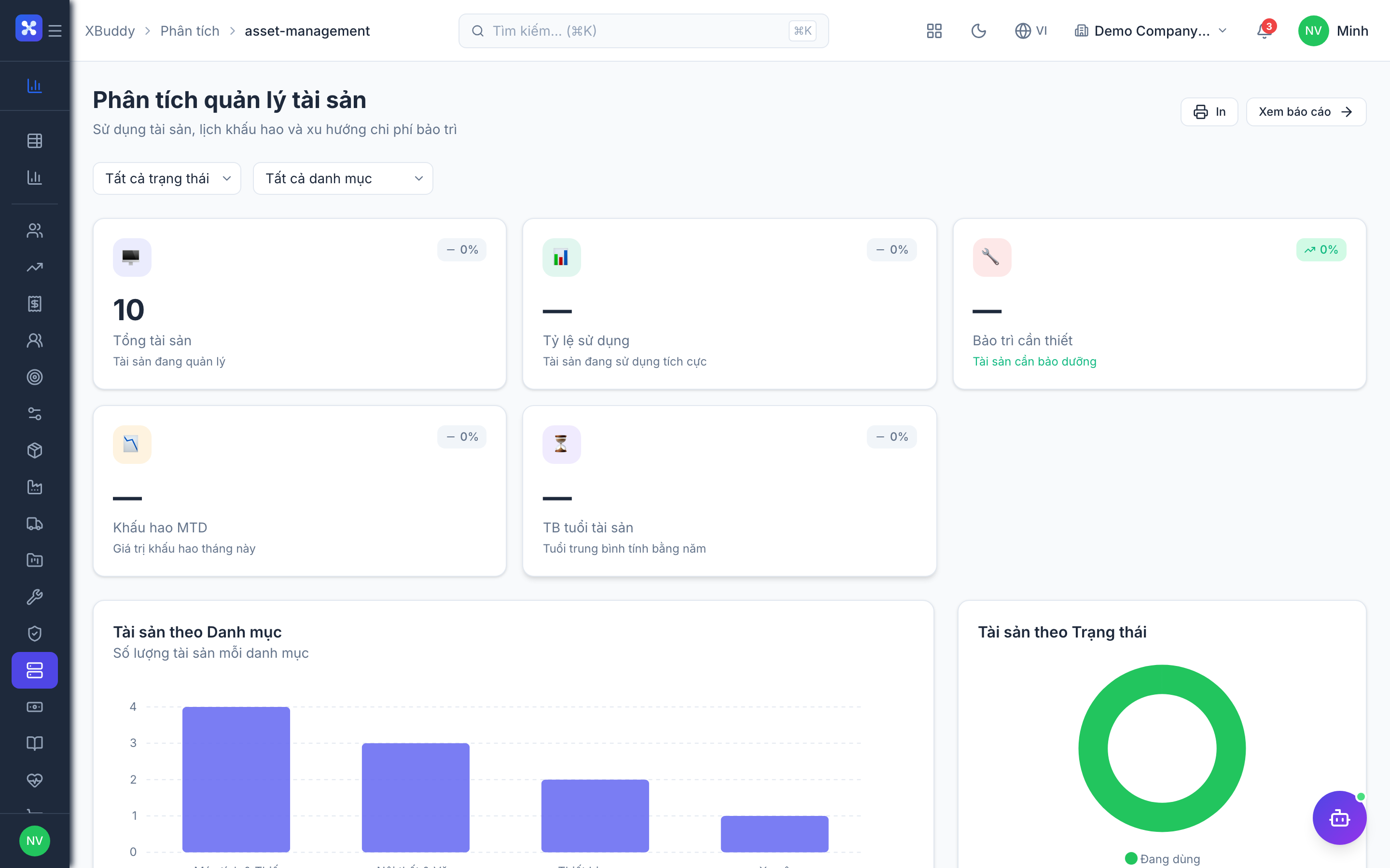 Analytics — a domain report page with the shared filter bar and totals footer