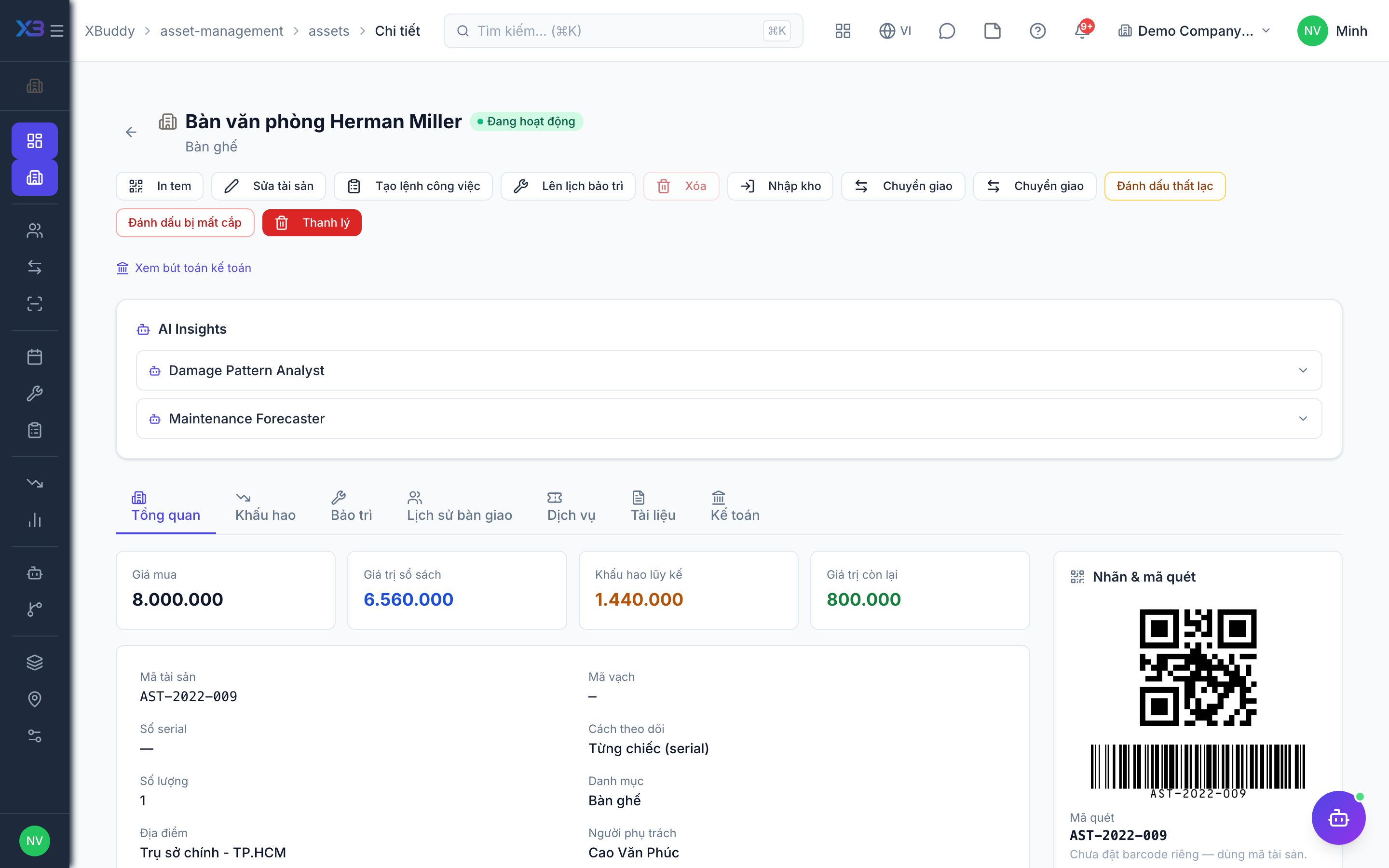 Asset Management — Asset QR label and scan result