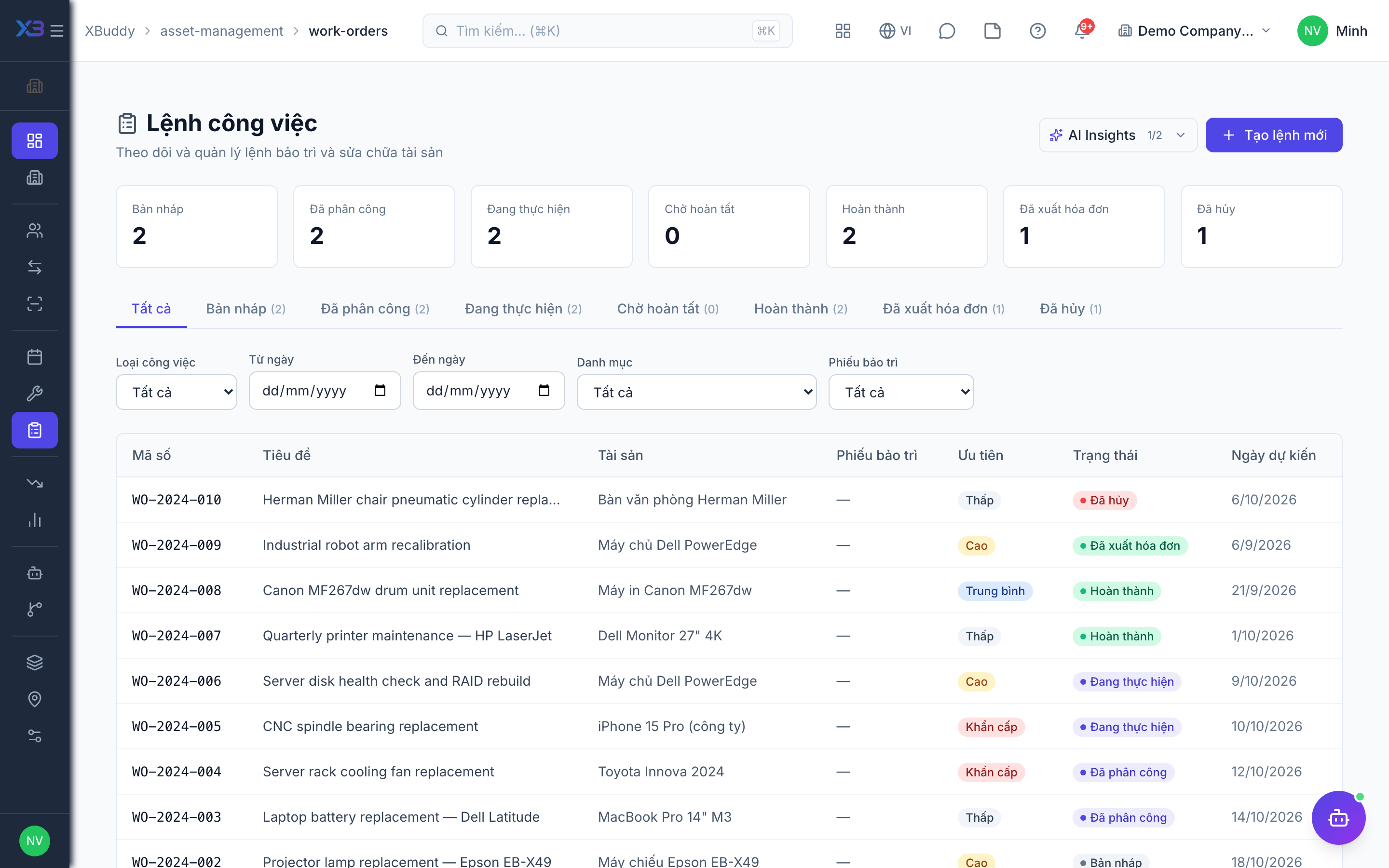 Asset Management — Work order with parts and labour