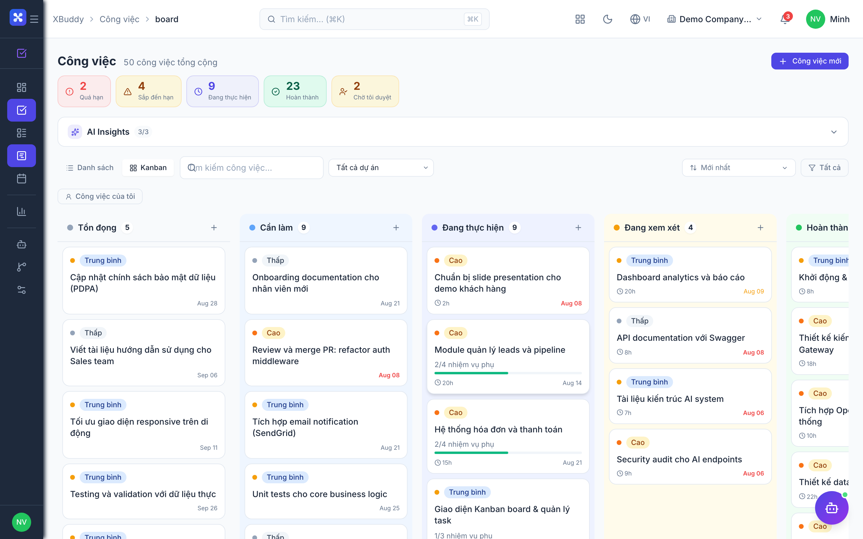 Projects & Tasks — Milestone board with task dependencies
