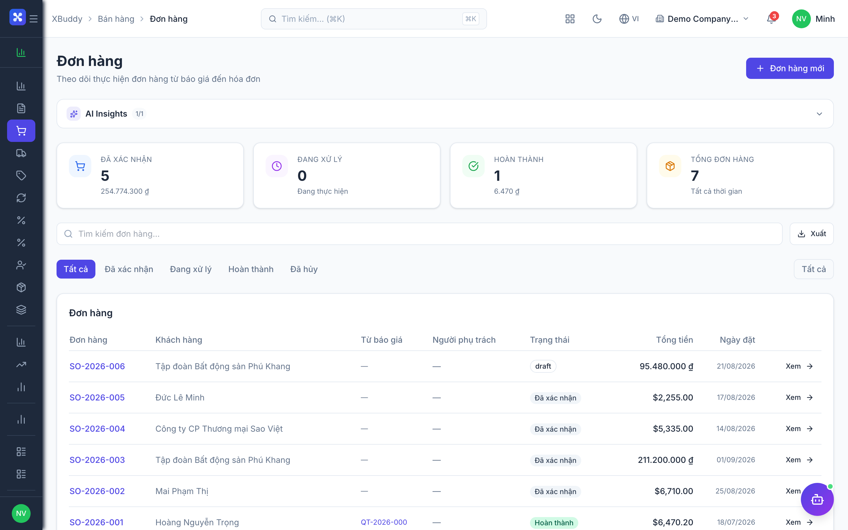 Finance — Sales order with line-level delivery tracking