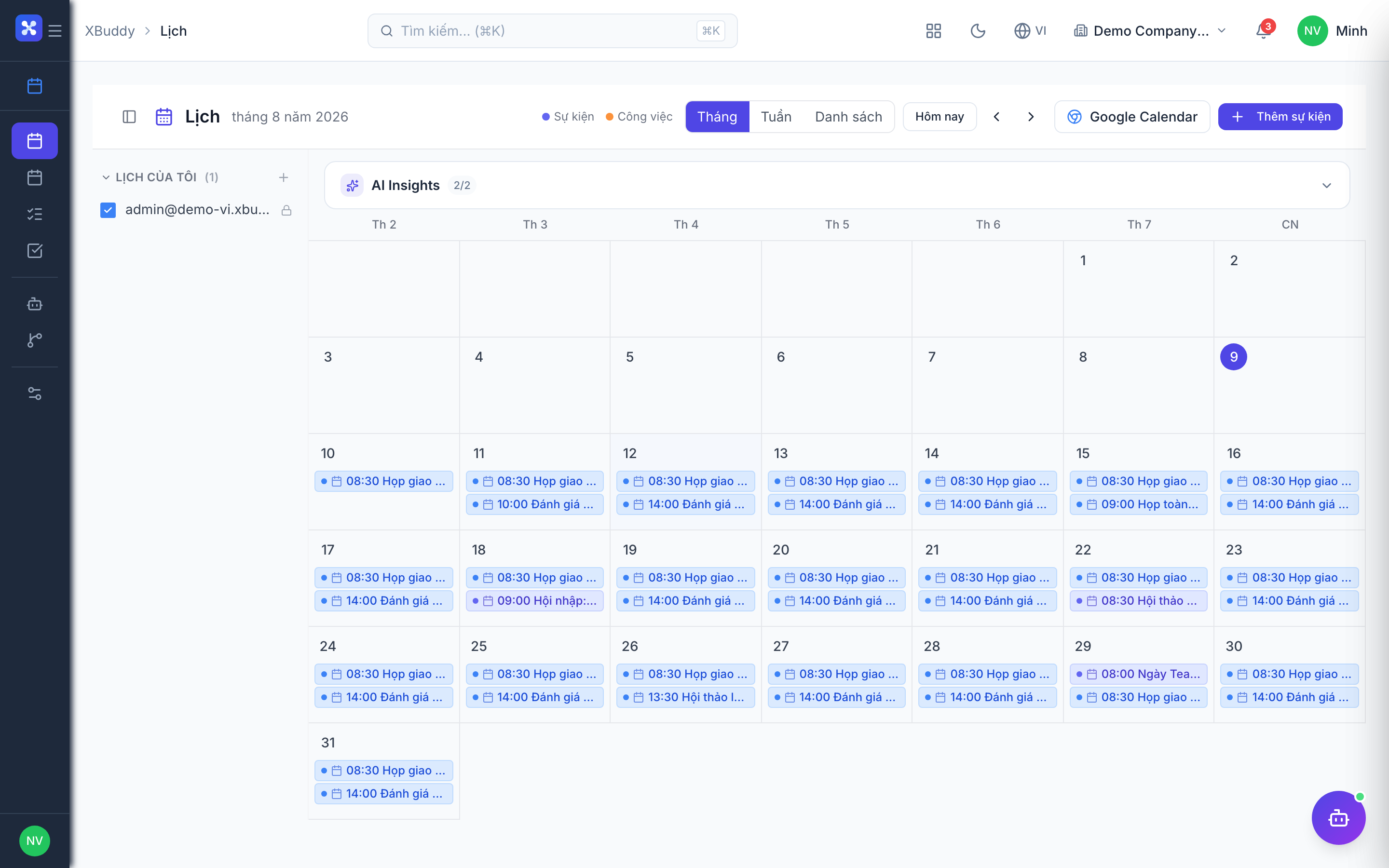 Calendar — Due view showing tasks and approvals with deadlines