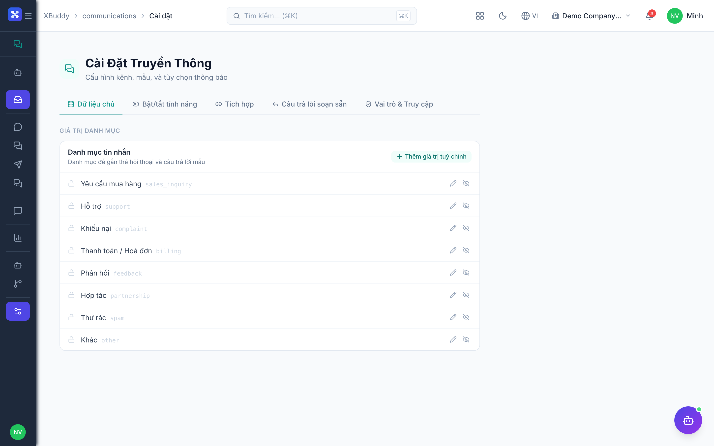 Communications — Channel connection settings for email and messaging apps