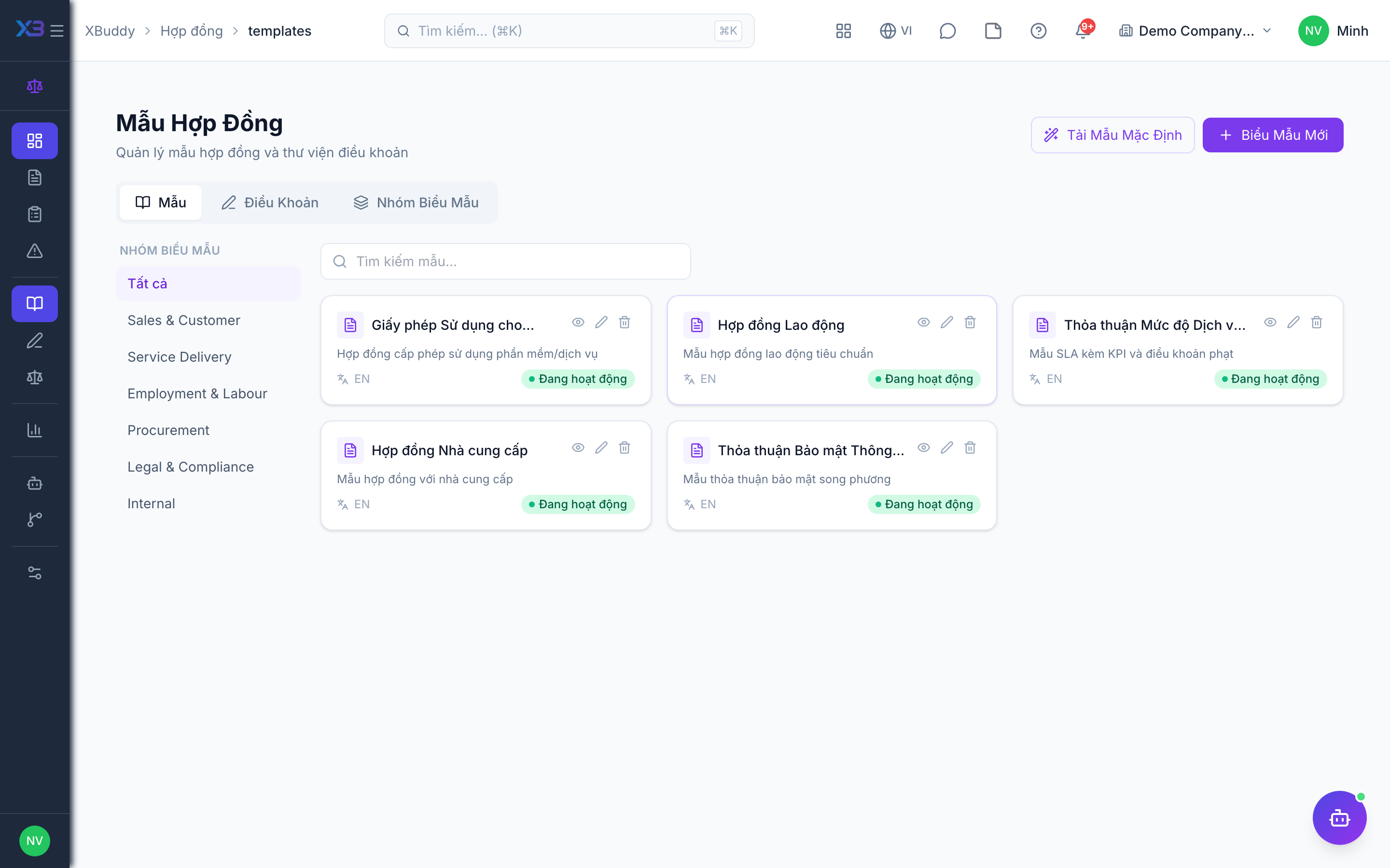 Contract Management — Contract templates and clause library