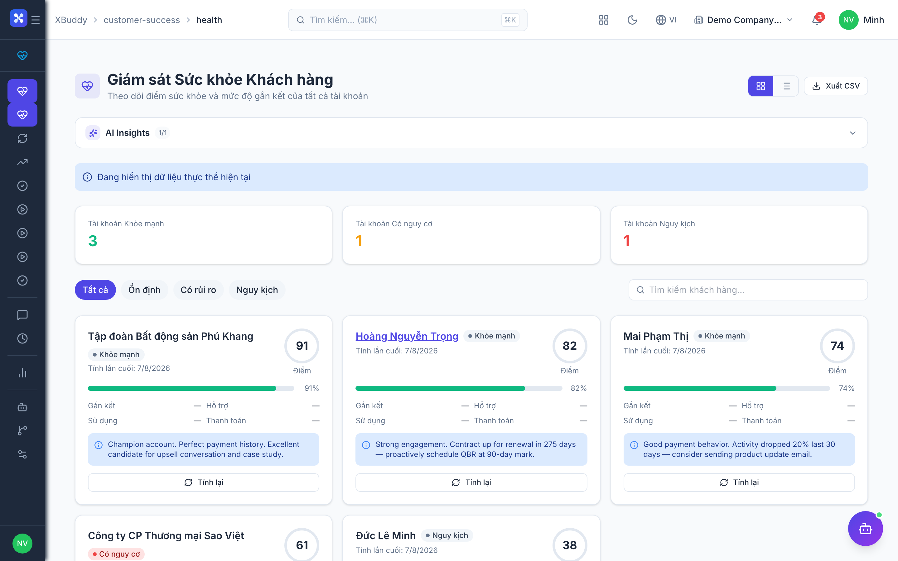 Customer Success — Customer Health scoring board