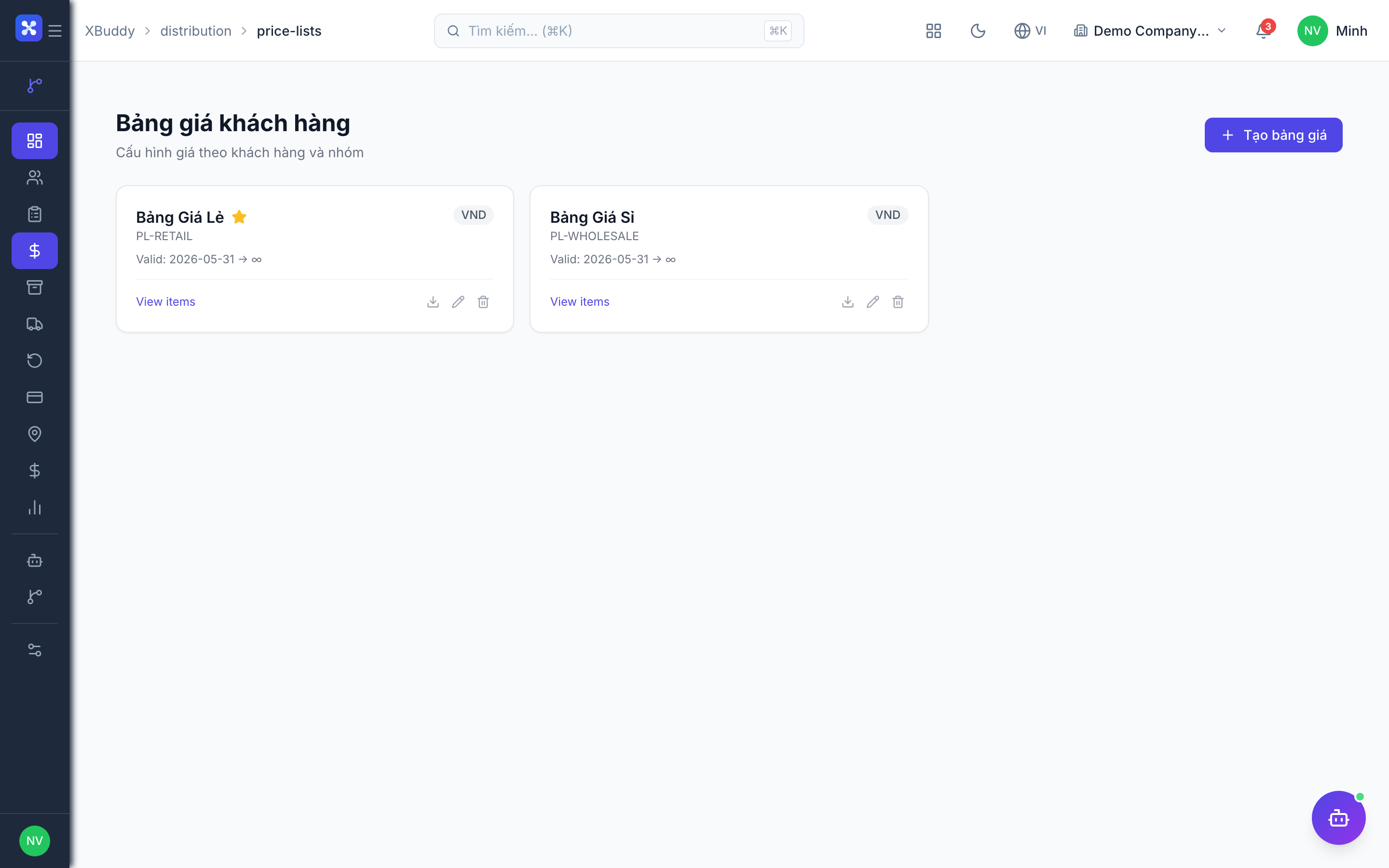 Distribution — Distribution order priced from a distributor price list