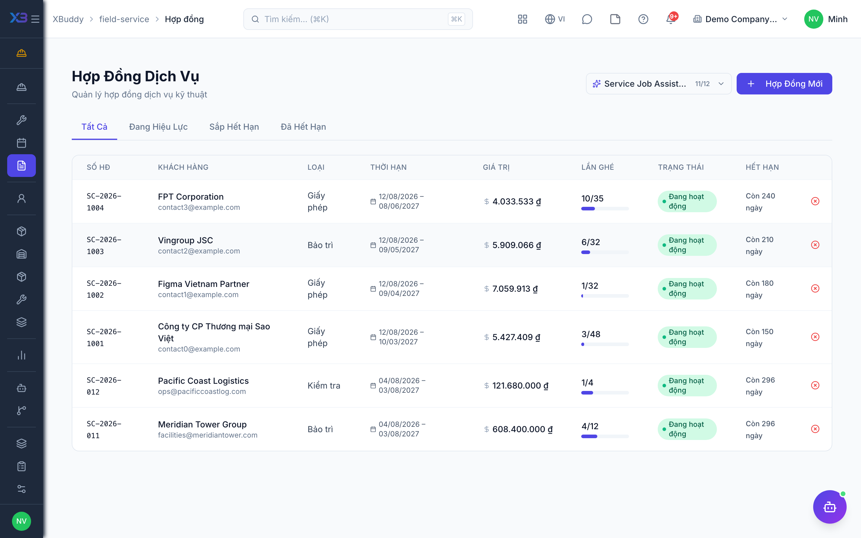 Field Service — Contracts list and job acceptance
