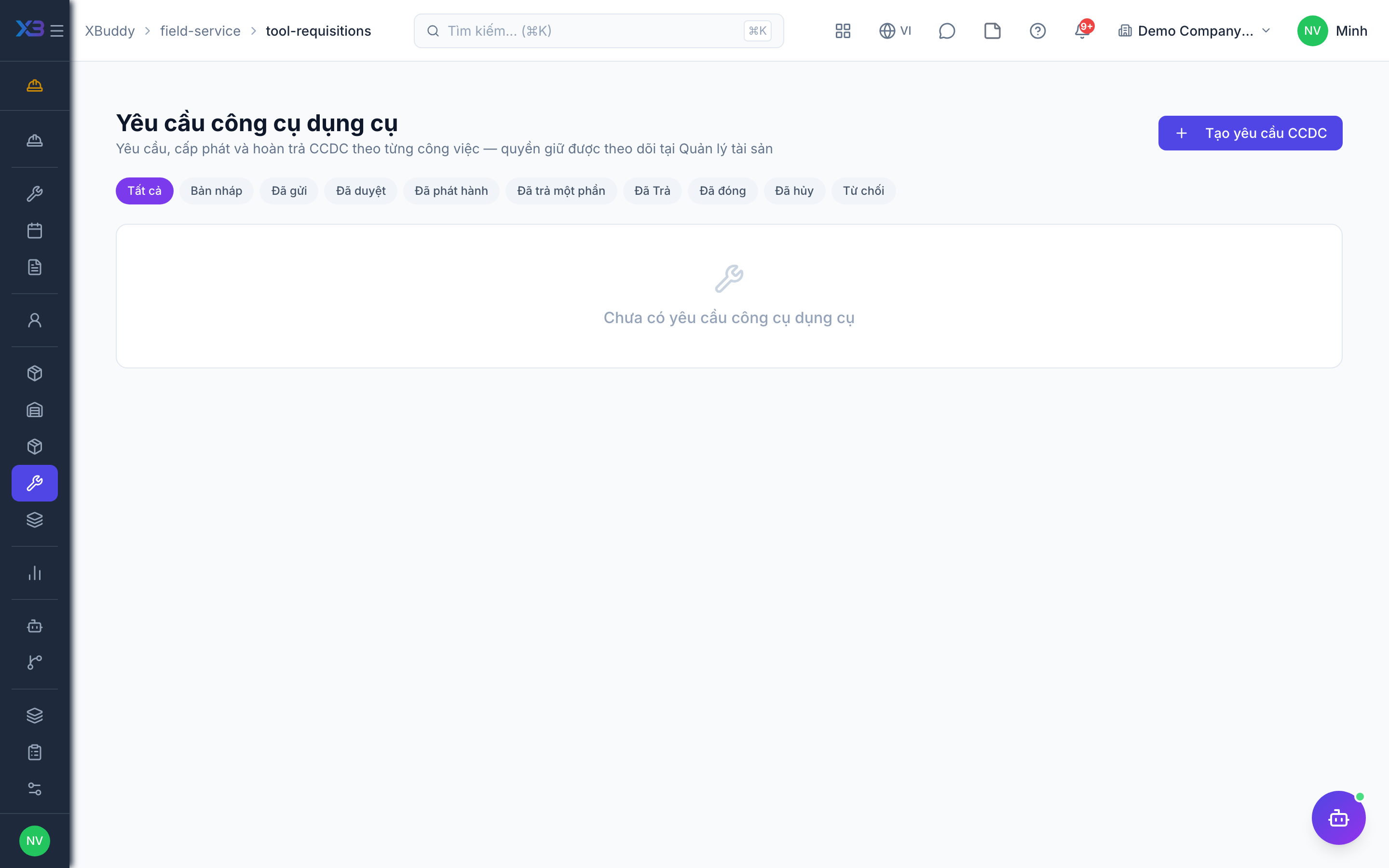 Field Service — Tool requisitions with custody