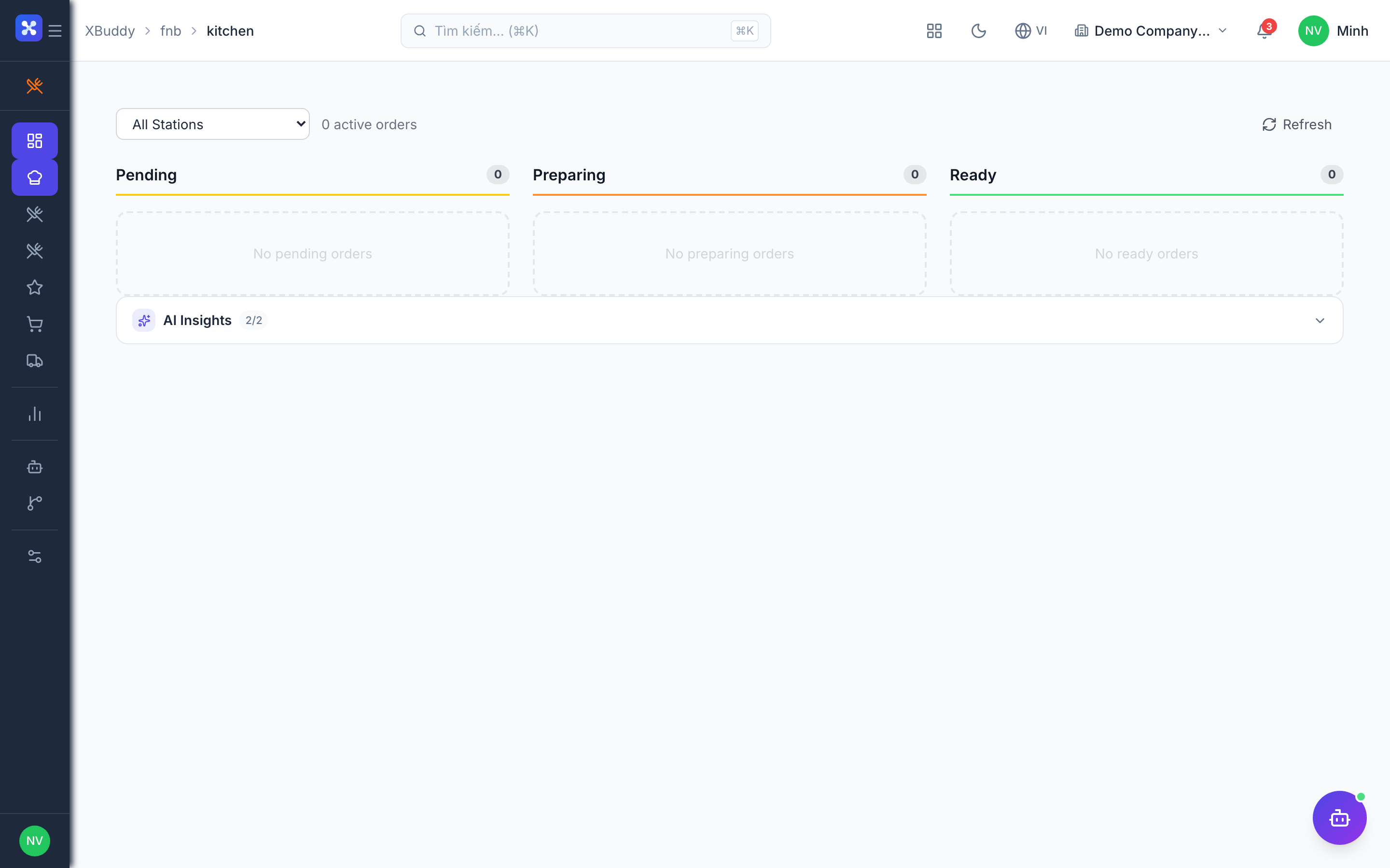 F&B — Kitchen Display System with live order tickets