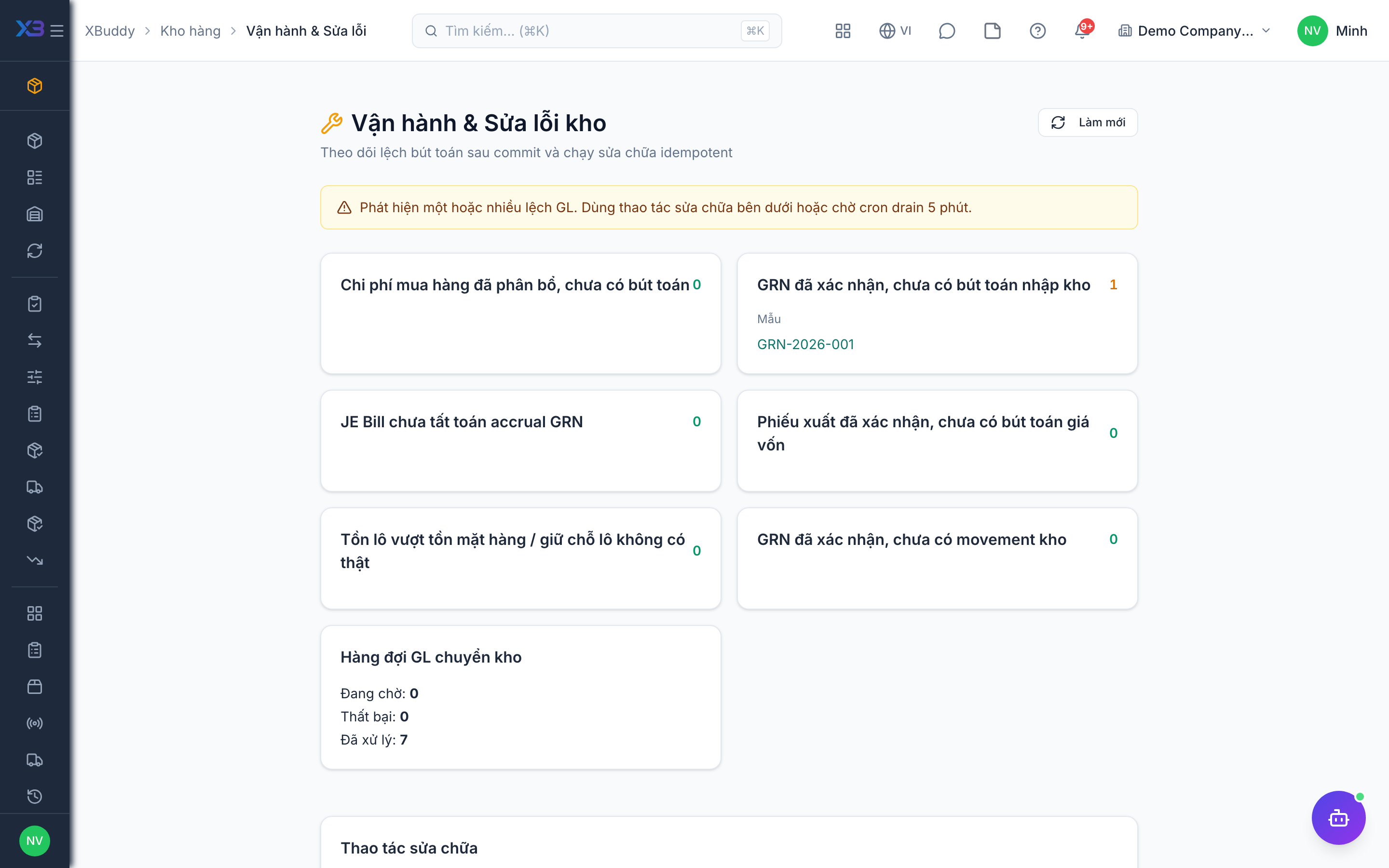 Inventory — Operations and repair reconciliation