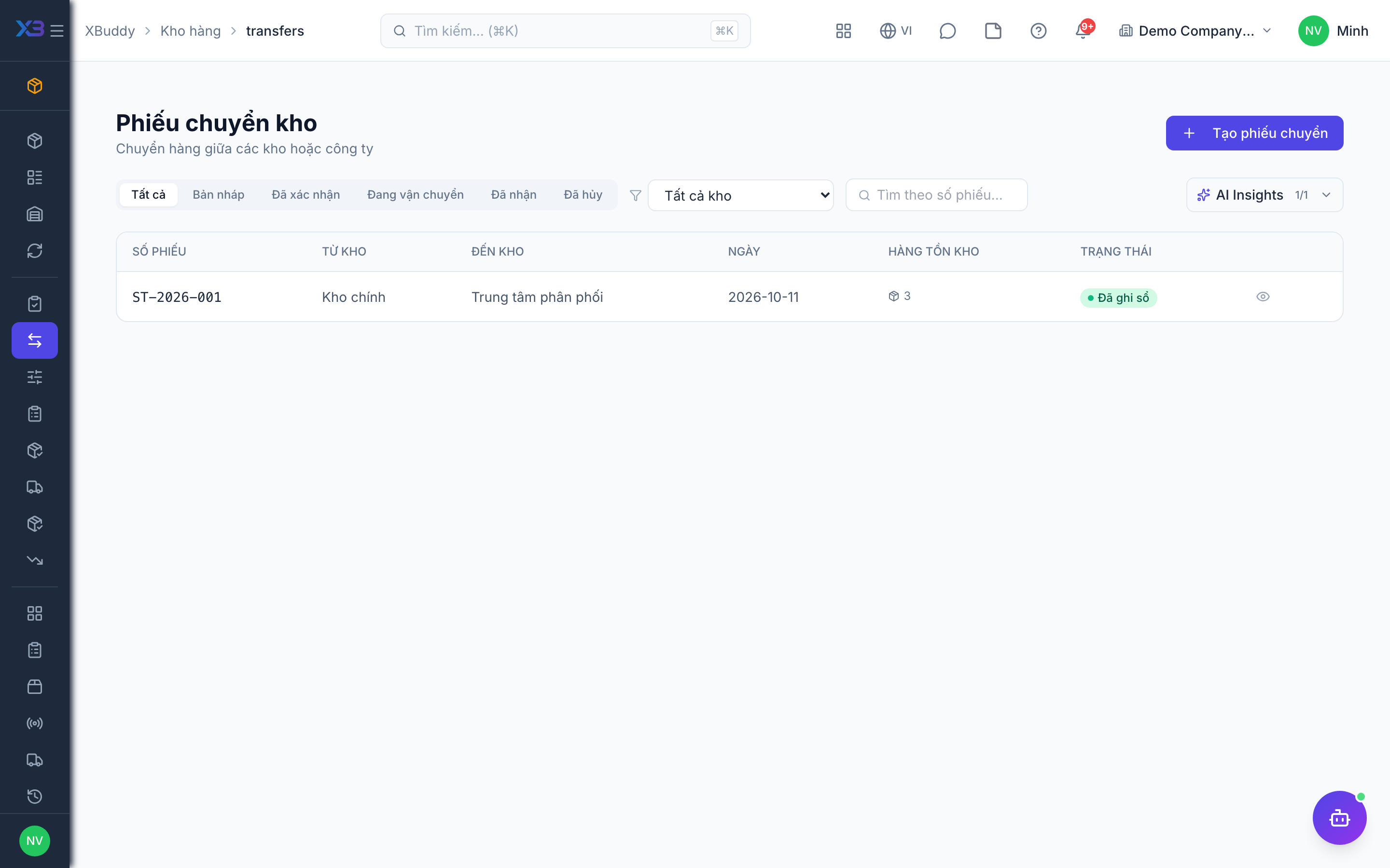 Inventory — Stock transfers list and detail