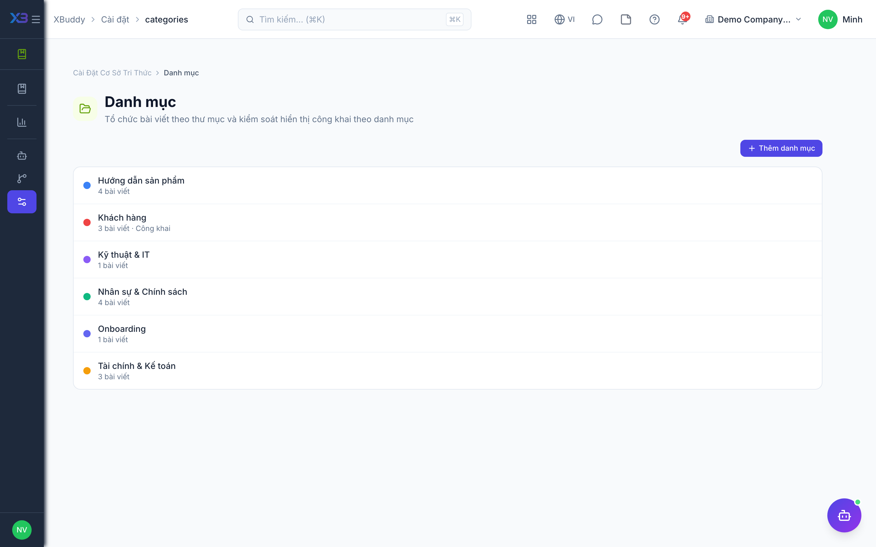 Team Knowledge Base — category settings with the public category marker