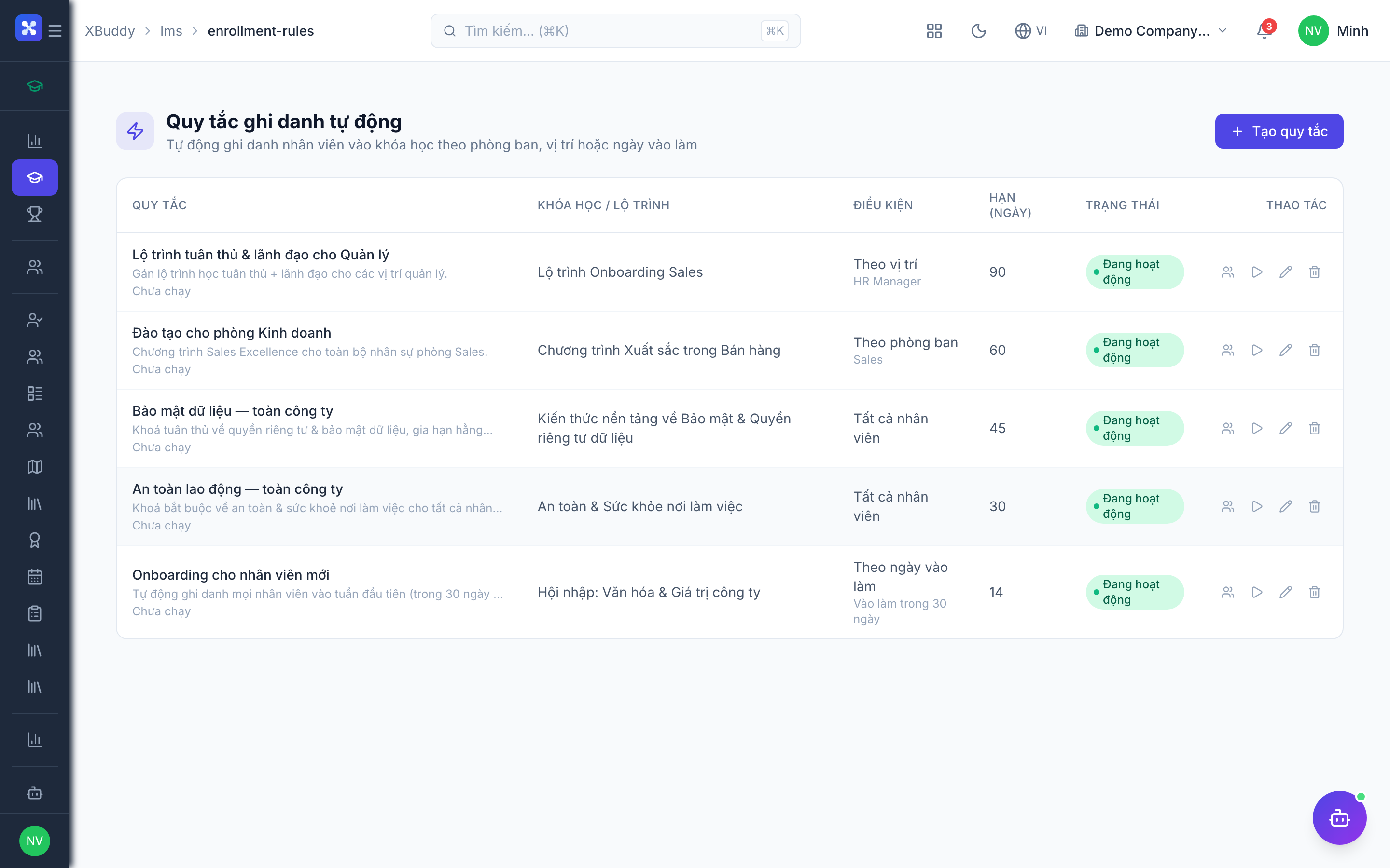 LMS — Catalog with published courses and enrolment rule assignment