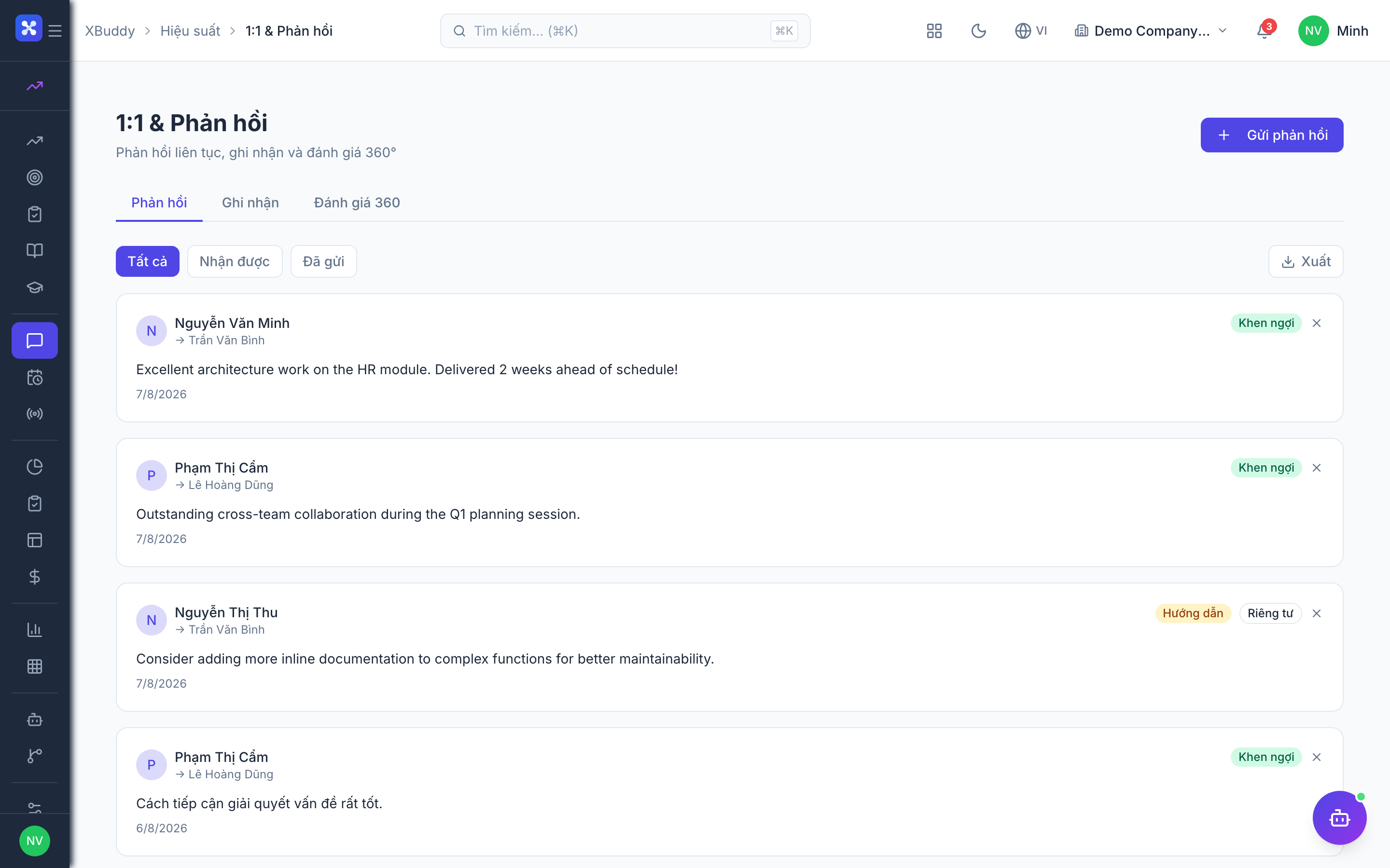 Performance — Review cycle with 360 feedback and calibration view