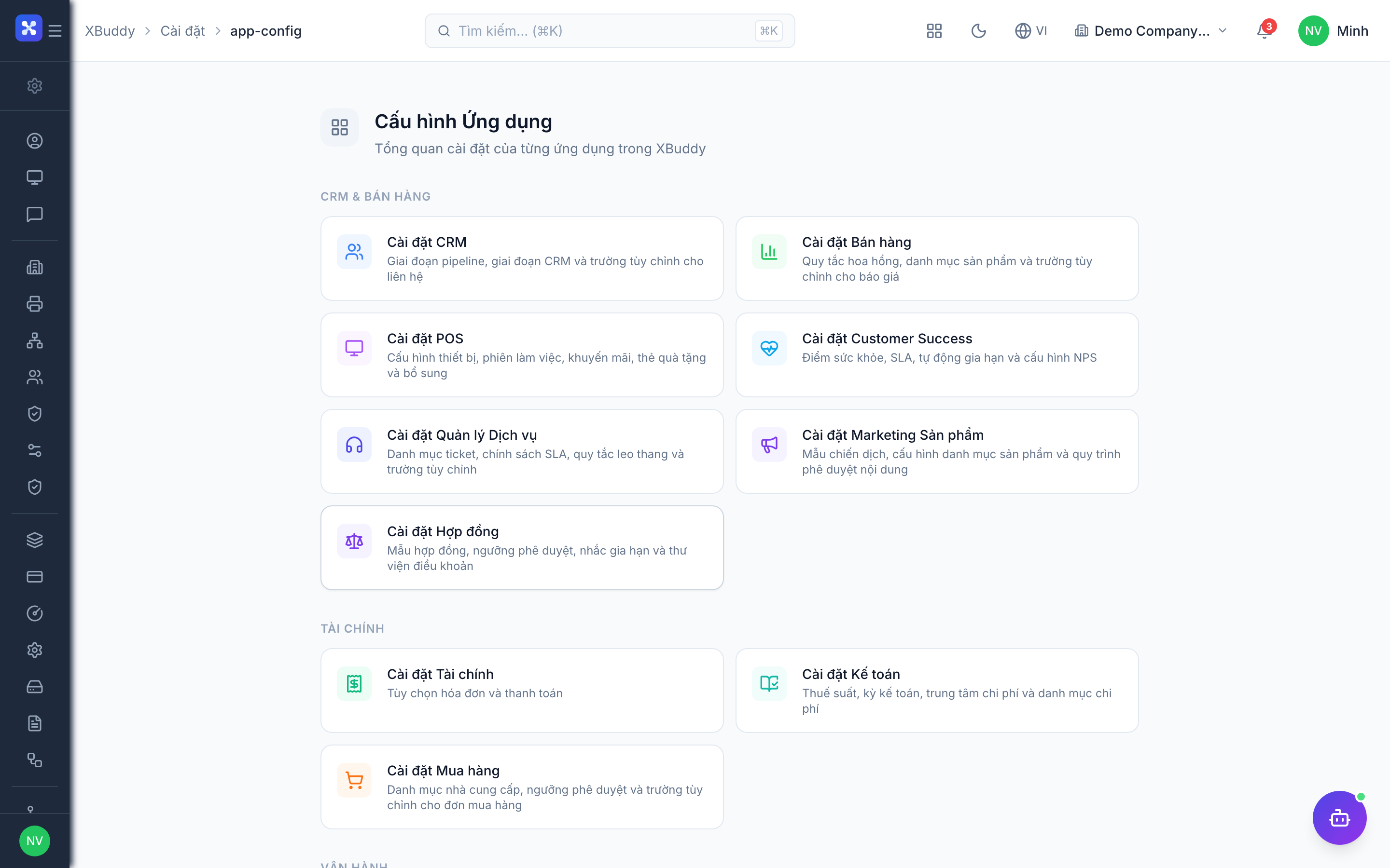 XBuddy app shell — App Switcher top-left, left sidebar, top bar