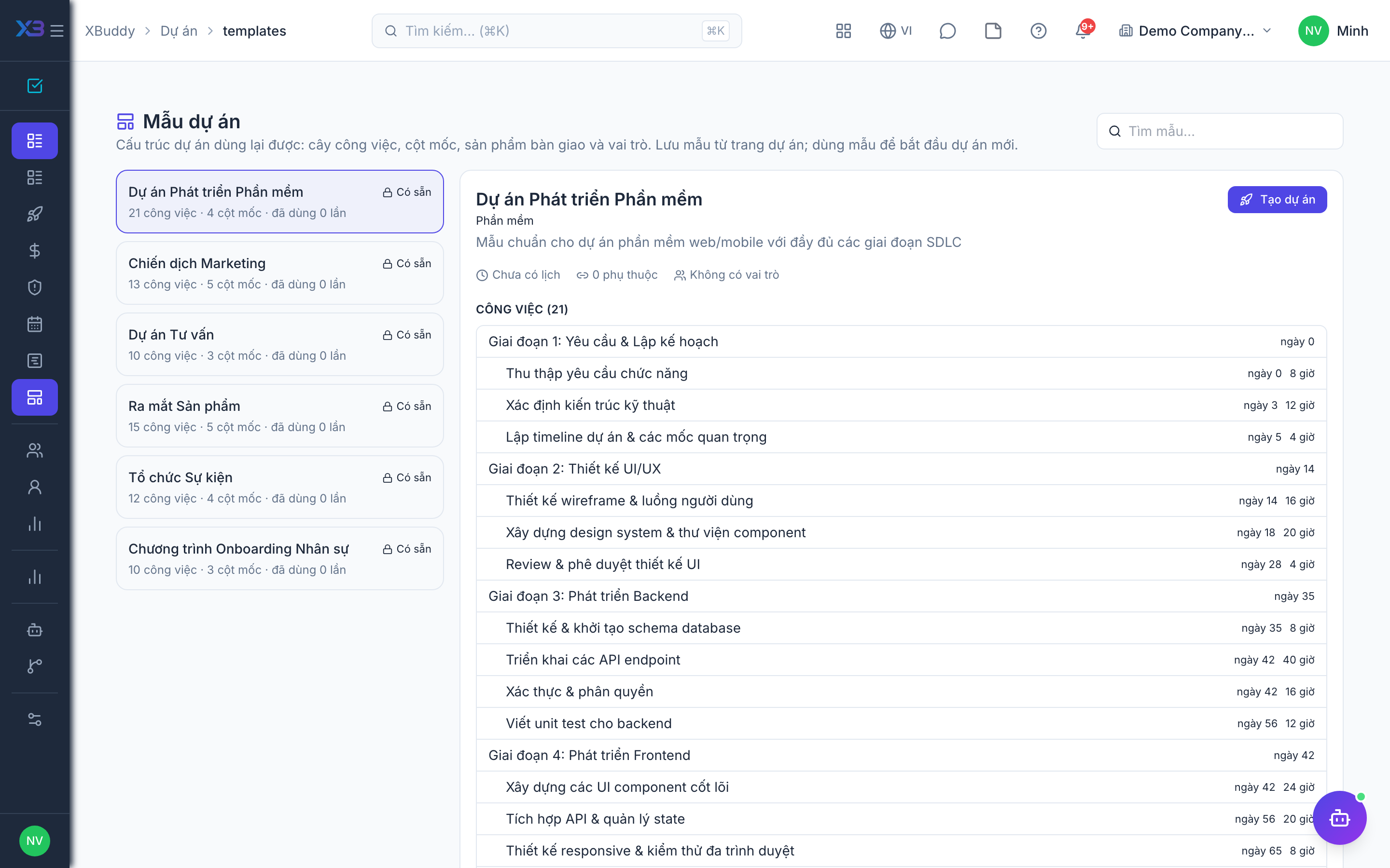 Projects — Project templates list