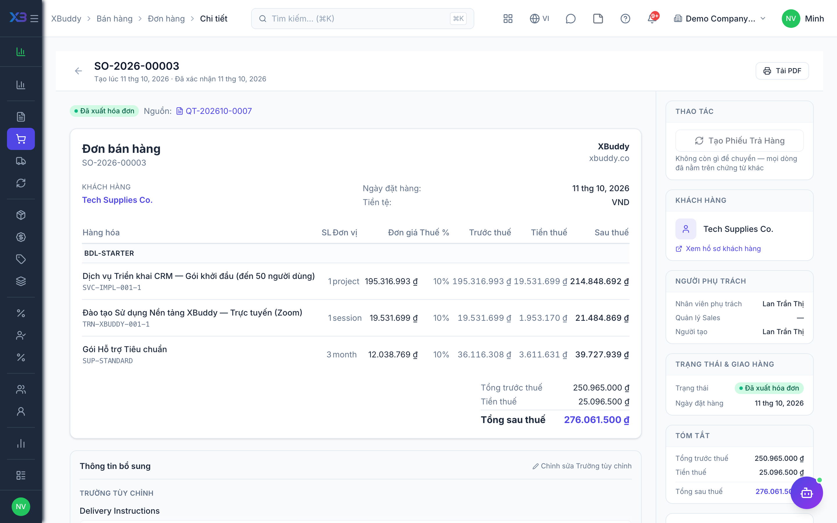 Sales — Revenue recognition method and posted journal entries on a sales order