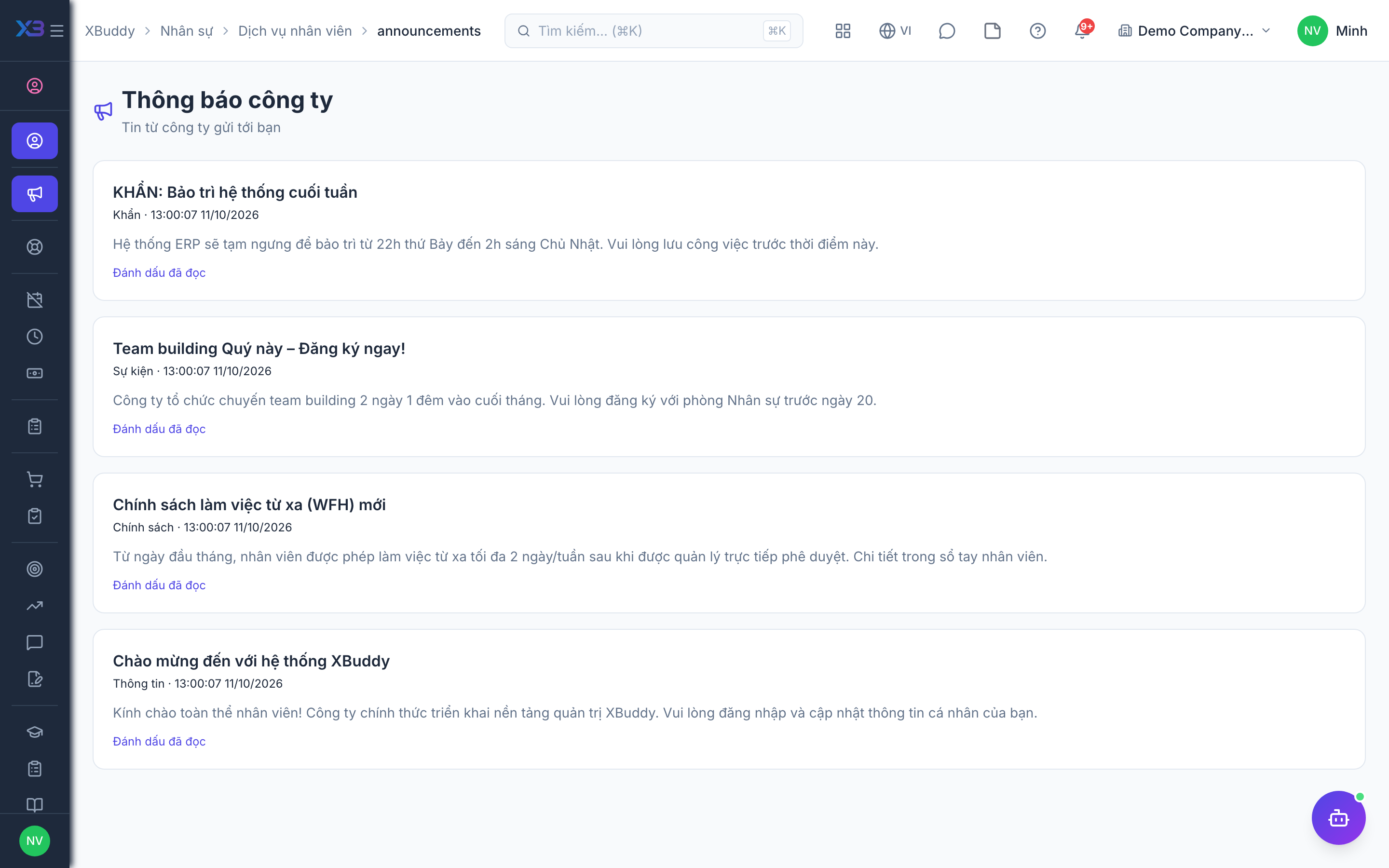 Self-Service — Company announcements with acknowledgement
