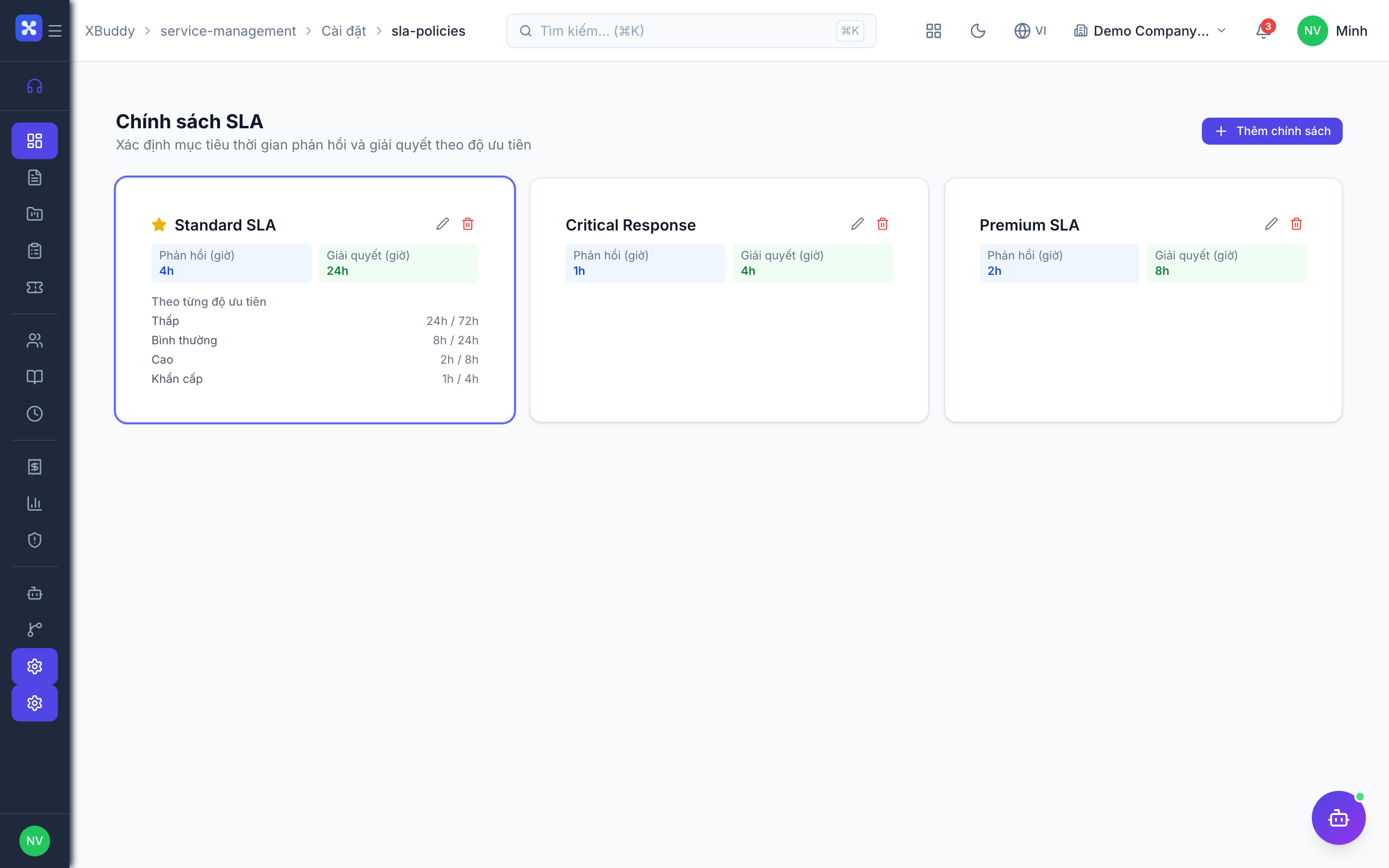 Service Management — Ticket detail with activity timeline