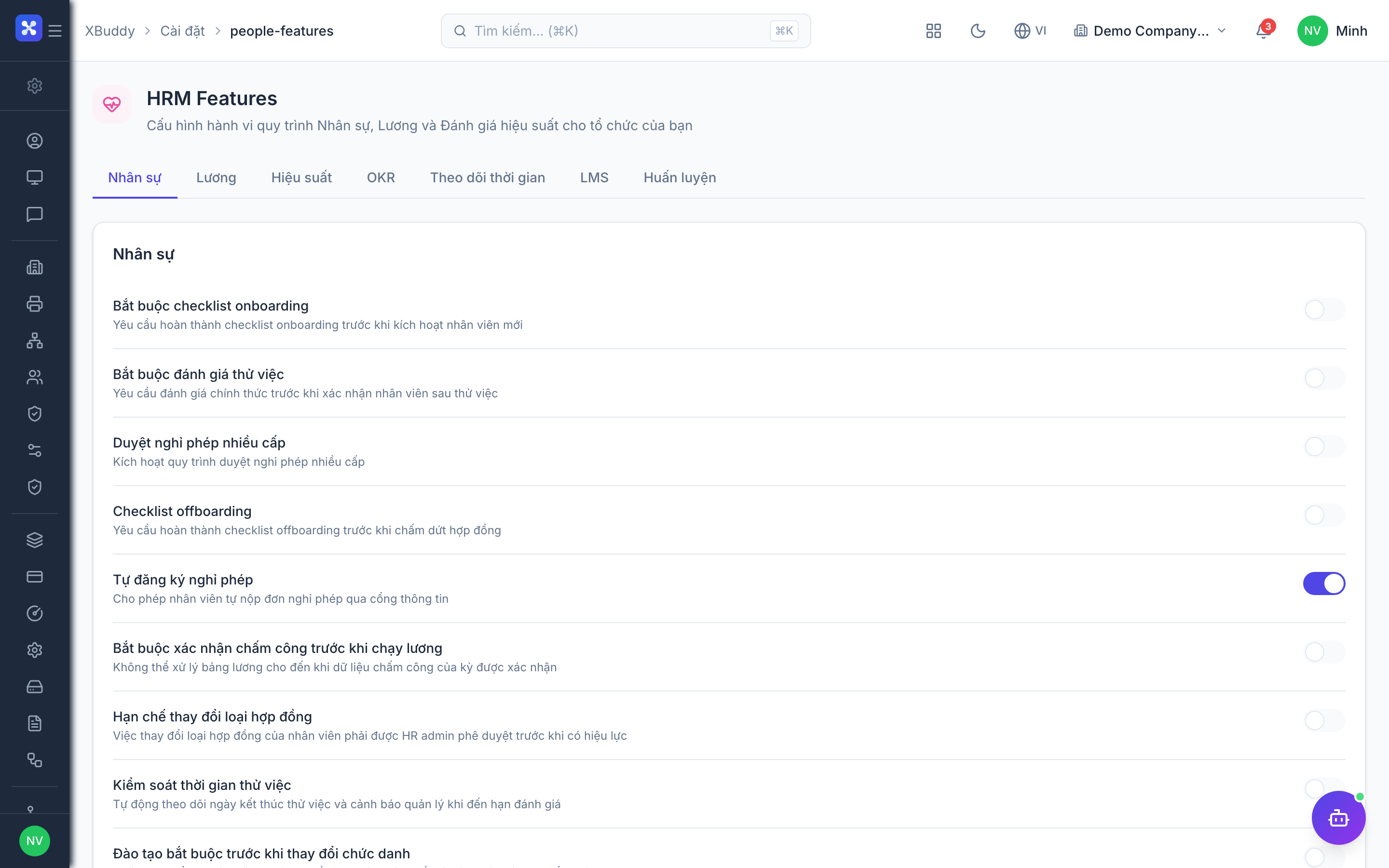 Settings — People Features toggle group