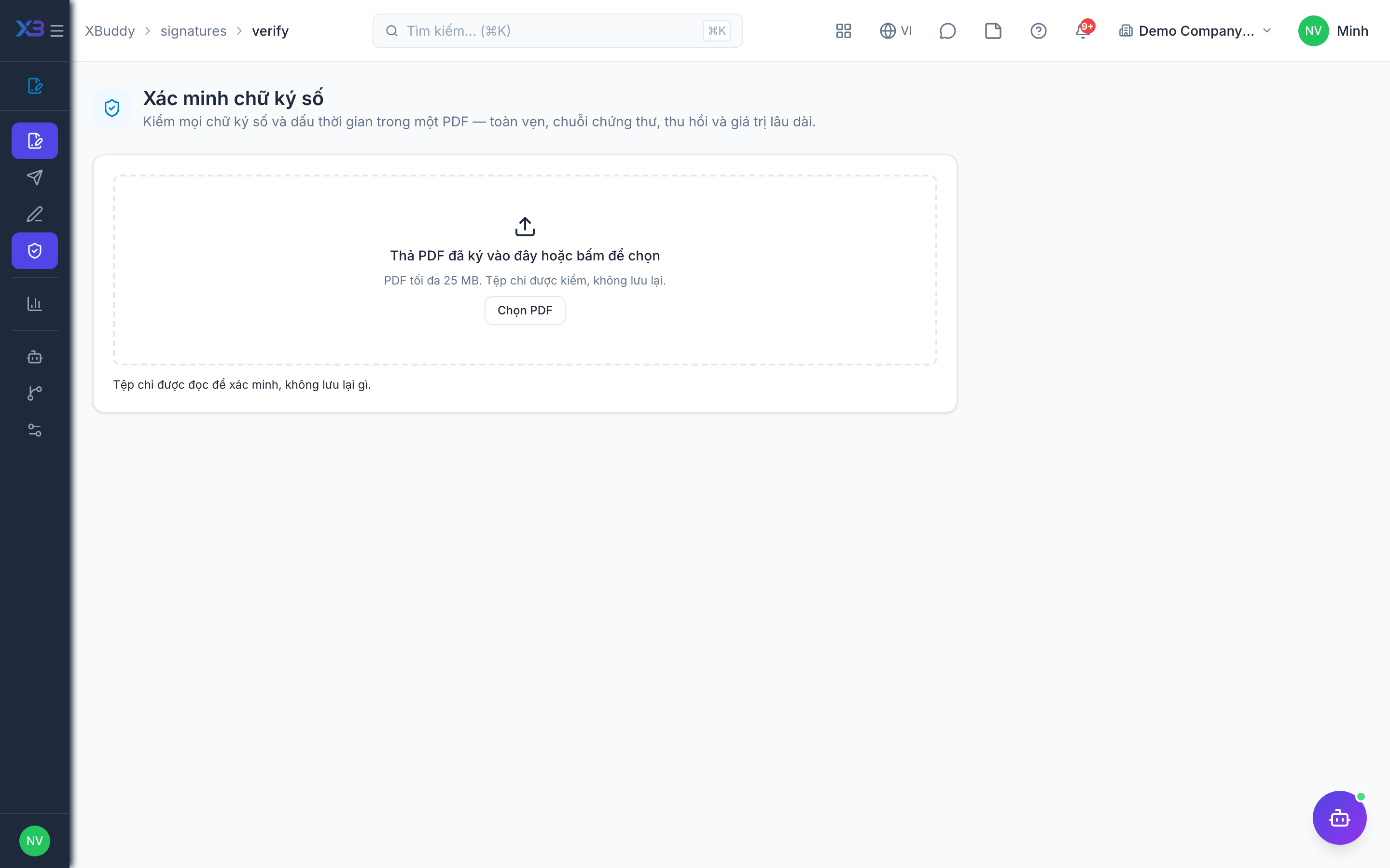 E-Signatures — Verify signatures on an uploaded PDF