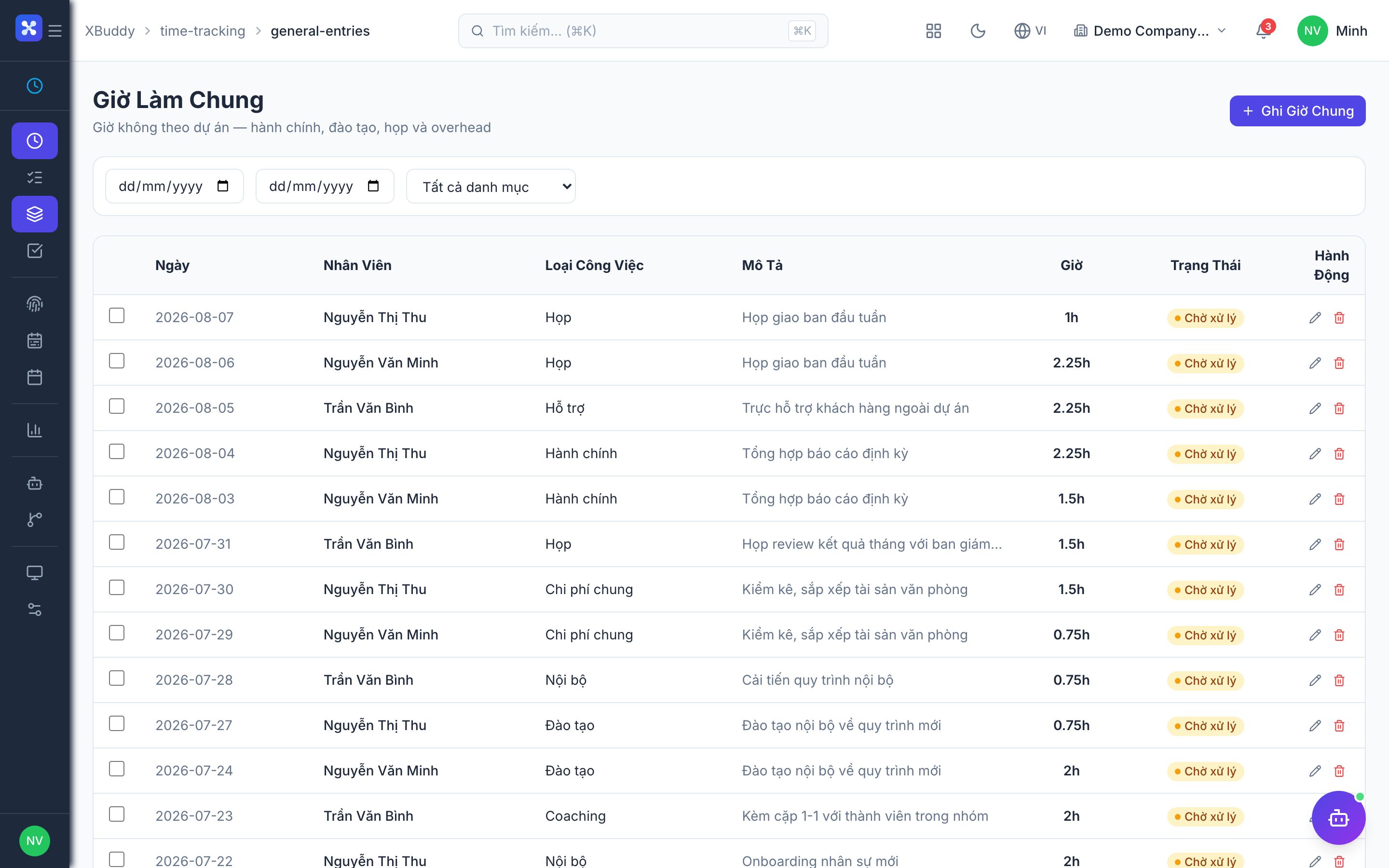 Time Tracking — Weekly timesheet with billable and non-billable entries