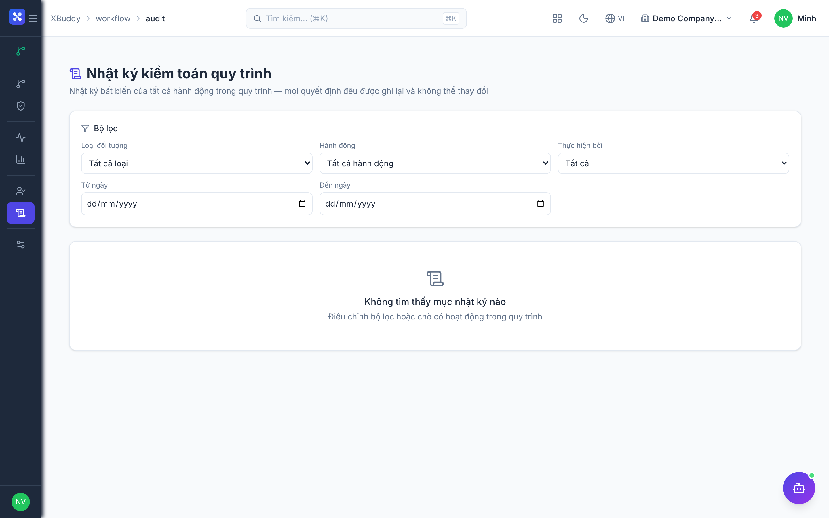 Workflow Management — Builder canvas showing trigger, conditions and approval chain
