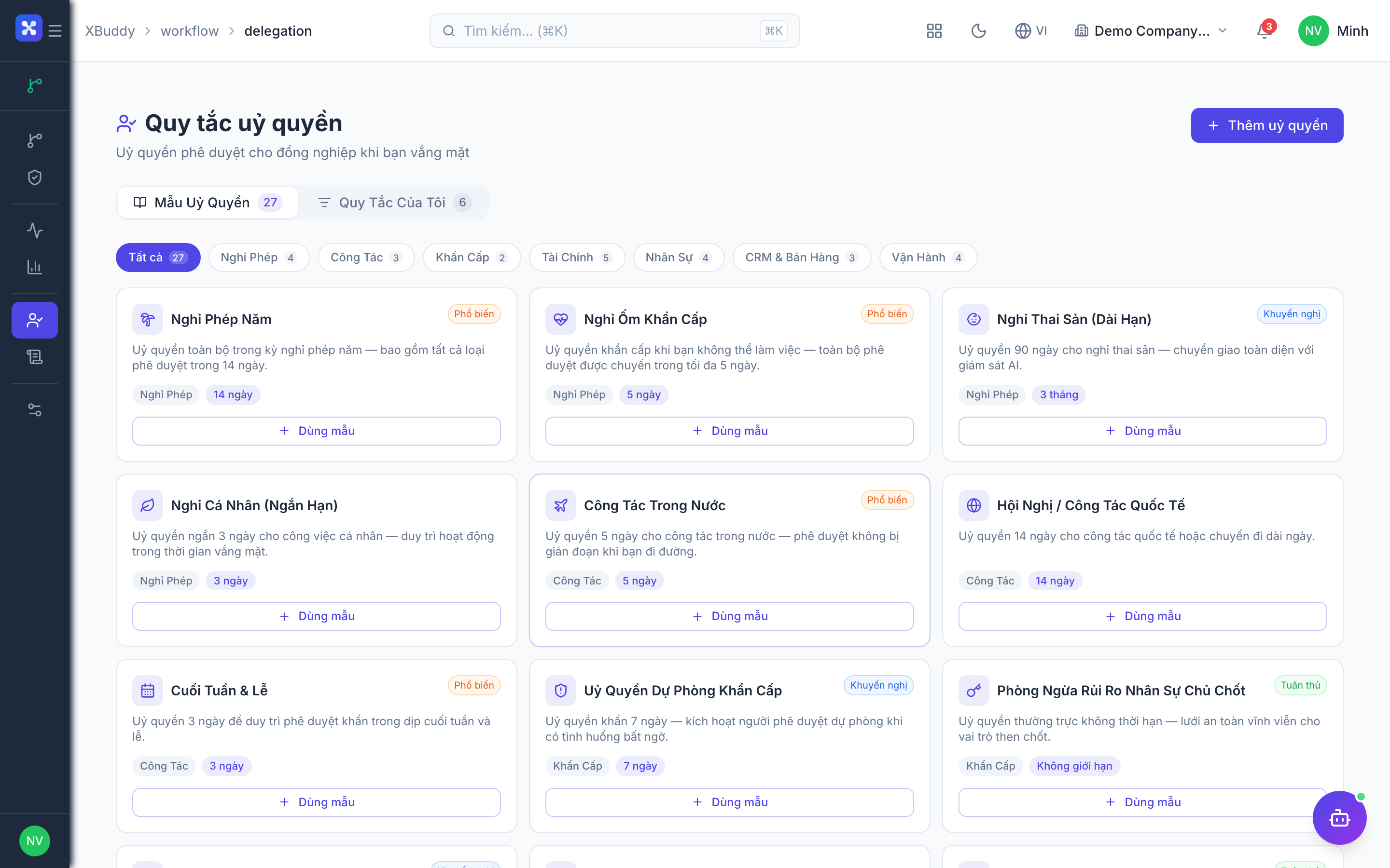 Workflow Management — delegation template catalog